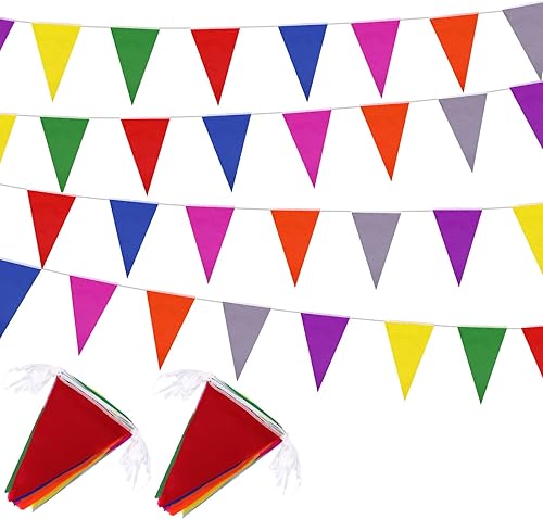 Preboun Banderines de color para fiesta mexicana de 164 pies, guirnalda de banderines de banderines de banderines de triángulo mexicano en una