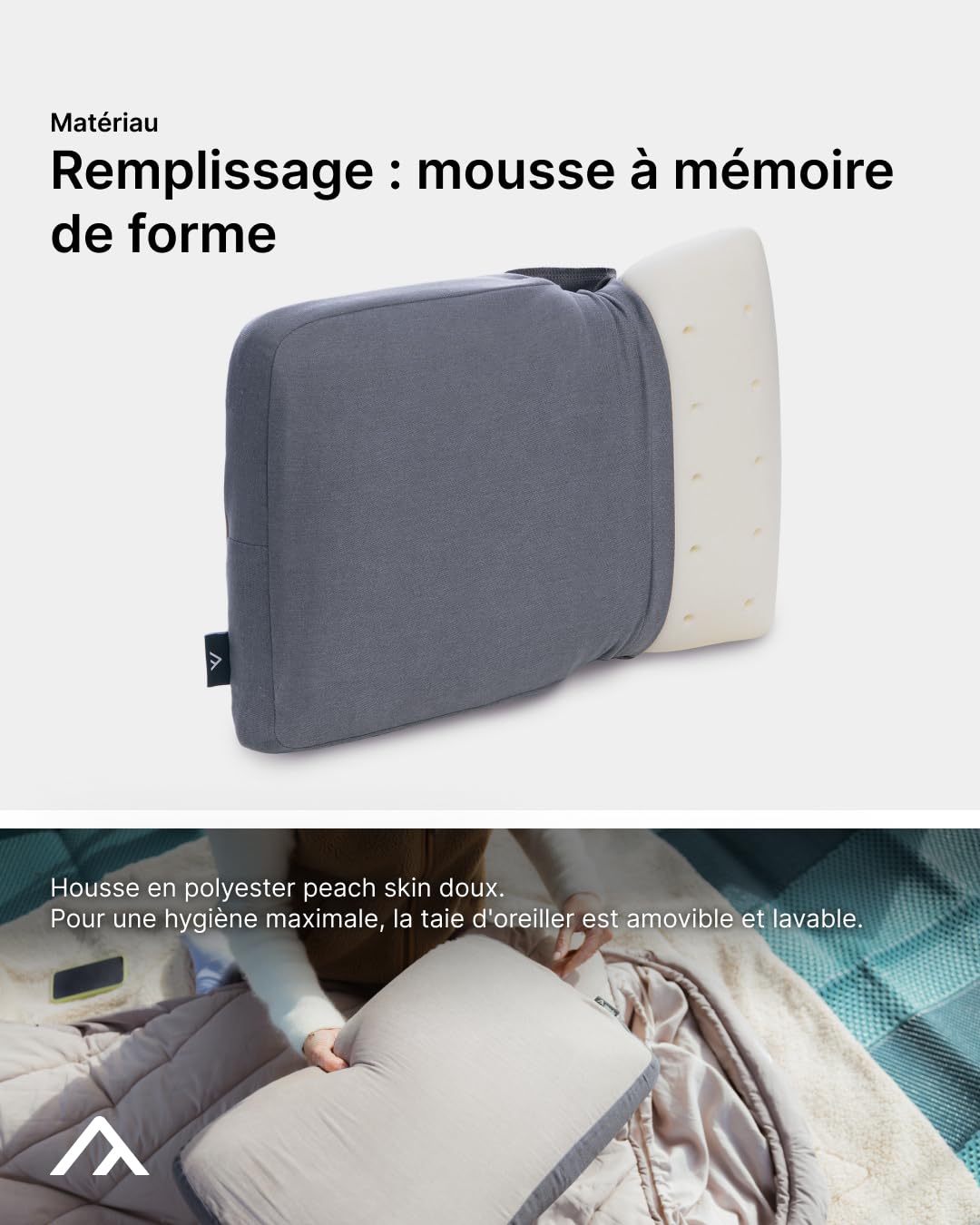 qeedo Comfort Pillow Max 55 x 35 cm - Coussin Avion Compact Compressible, Oreiller mémoire de Forme (memoire) Ferme/Plat, Accessoire Camping Vacances, Cervical/Dos, Gros Confort