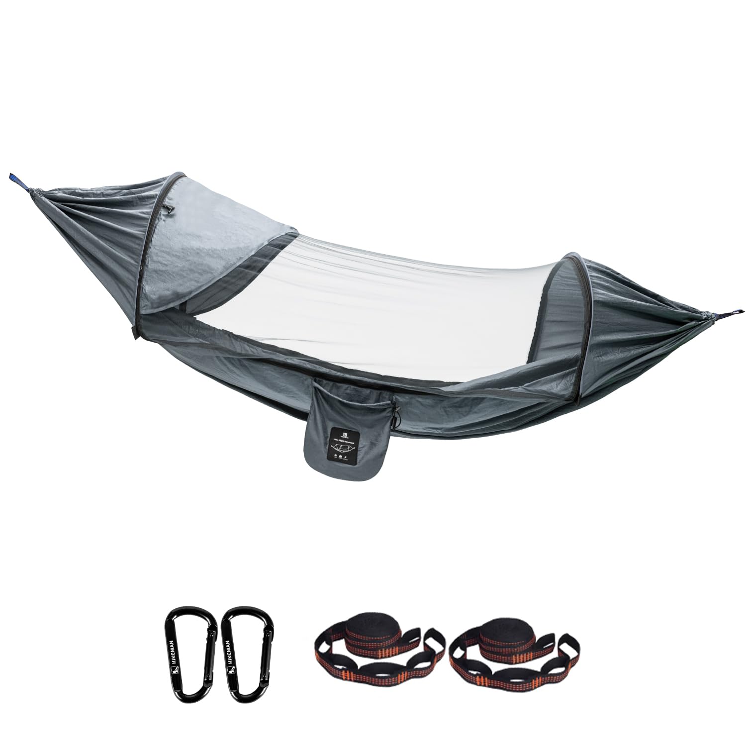 Camping Hammock with Mosquito Net - Portable Pop-up Hammock,Lightweight Double Hammock with Tree Straps & Solid D-Shape Carabiners for Outdoor Hiking Survival Travel Backpacking Backyard (Grey)