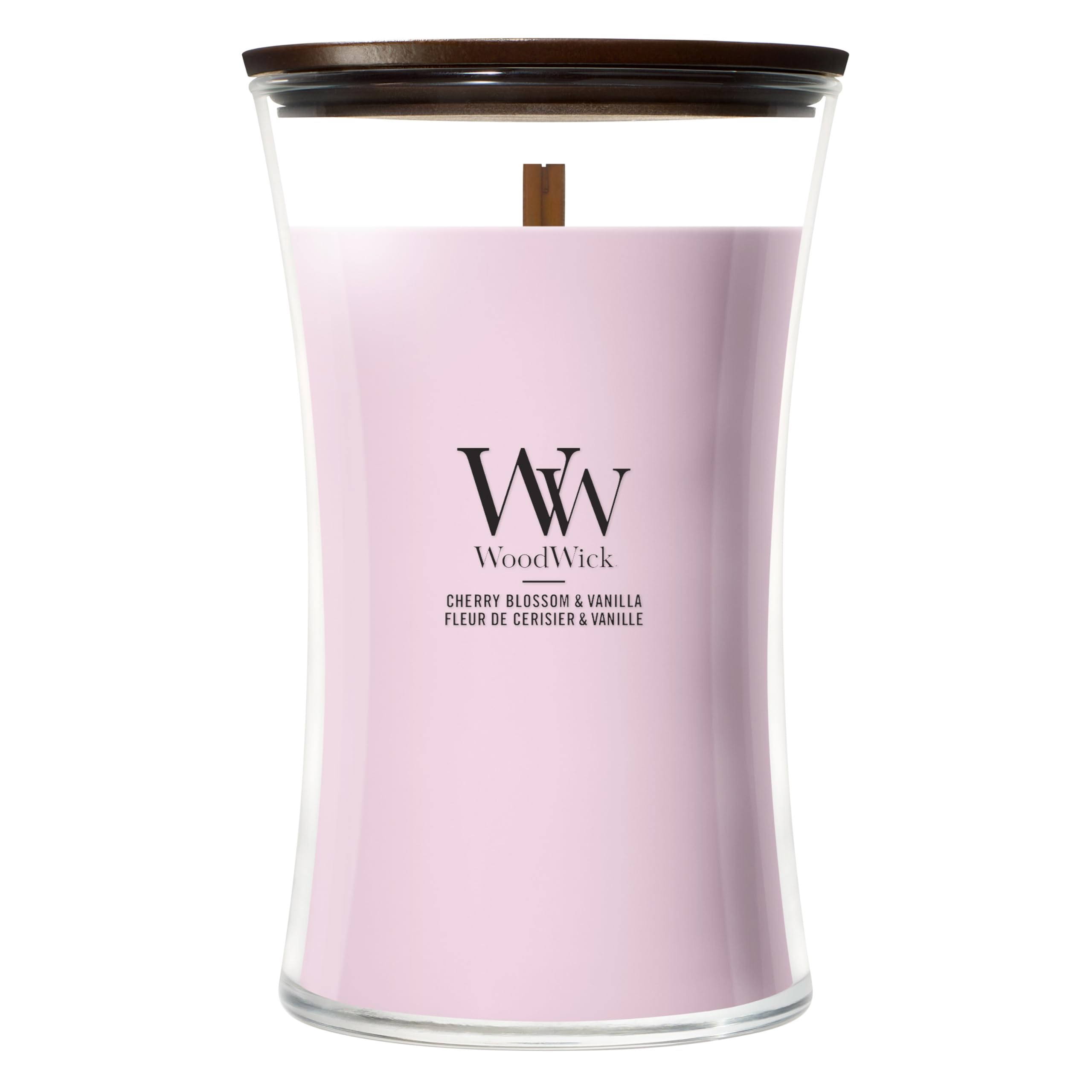 WoodWick Bougie parfumée | Grande bougie sablier | Cerise rose et vanille | Cadeaux parfaits pour femmes