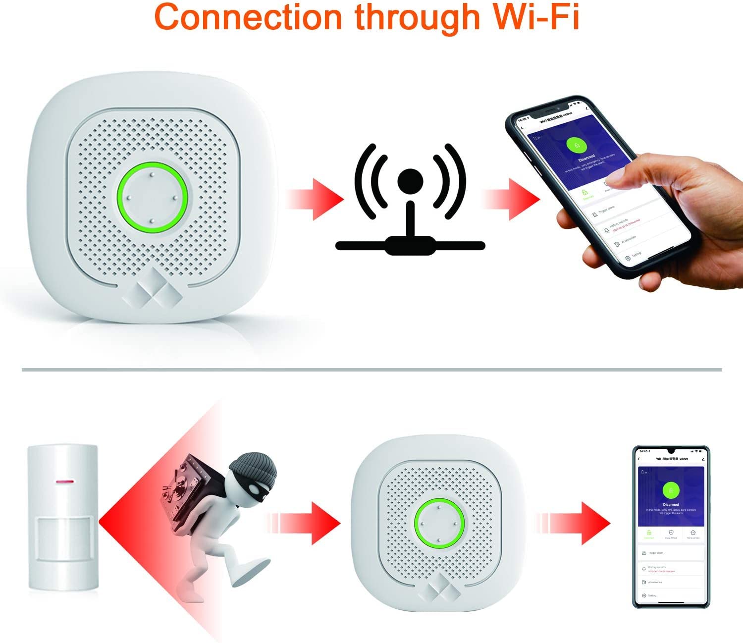 Wolf-Guard WS-03 Sistema de Seguridad de Alarma Independiente/WiFi para Taller/apartamento, Alarma de Garaje, Alarma de cabaña de Troncos/cobertizo, (90 dB)