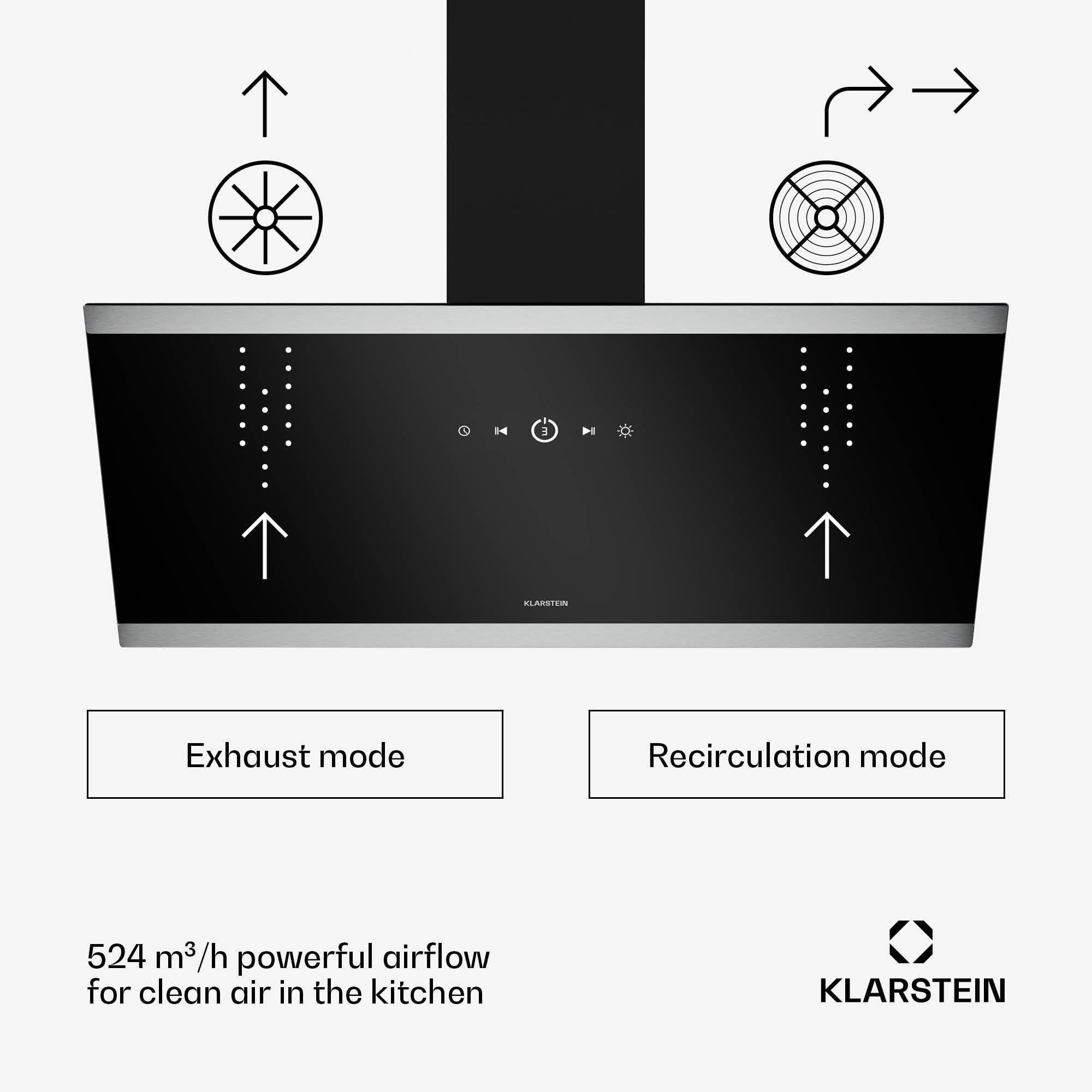 Klarstein FlashLine okap kuchenny 90 cm 524 m³/h A++ LED 34,5 dB czarny wywiew obieg