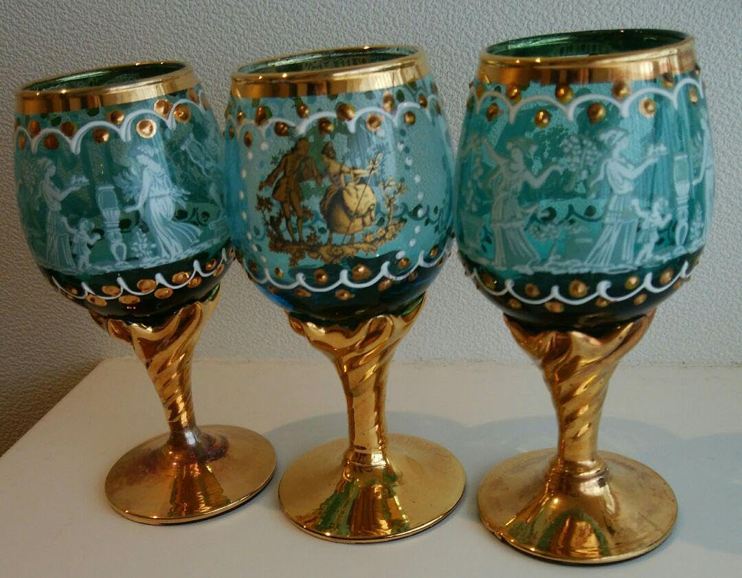 イタリア製アンティークペア金彩ベネチアングラス