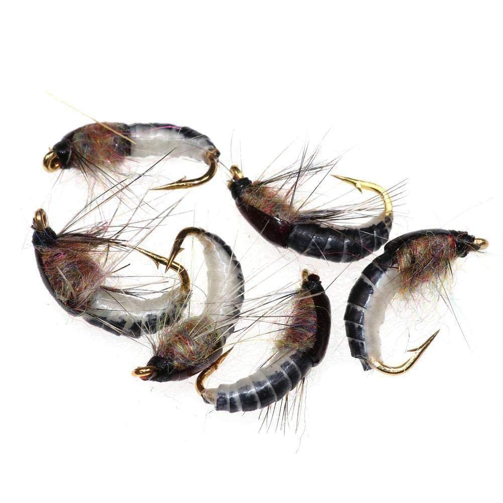 Bimoo 6PCS Realistic Scud Fly for Trout Fishing - Nymph & Caddis Fly Bait Insect Lure - New