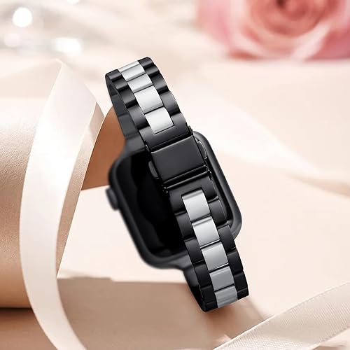 Miniatura 3 de OMIU Correa delgada compatible con Apple Watch de 1.654 in 1.732 in 1.772 in 1.929 in, correa ajustable de acero inoxidable de alta calidad para