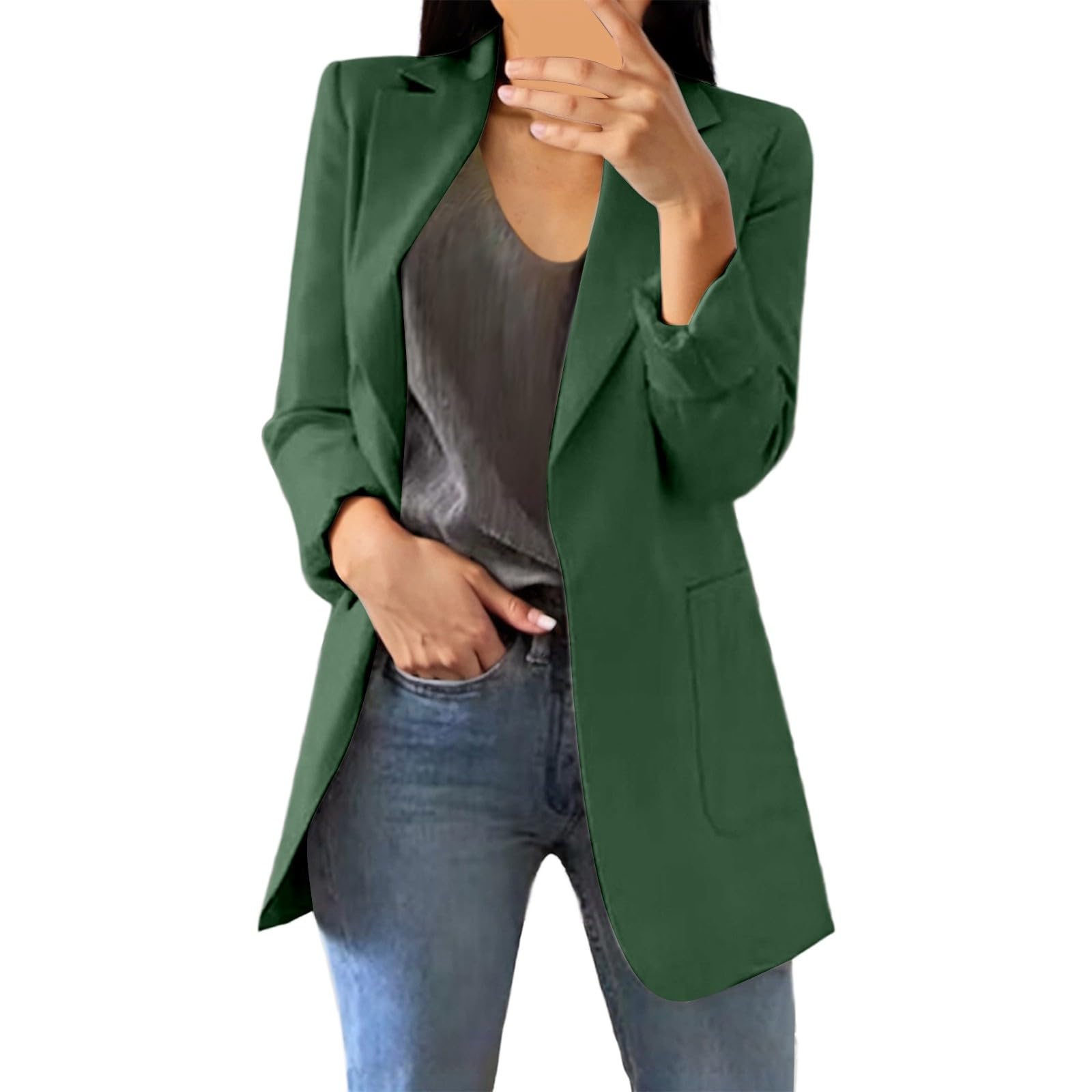 Long Blazers for Women Business Casual Lightweight Suit Long Sleeve Slim Fit Work Office Jacket Open Front Blazer