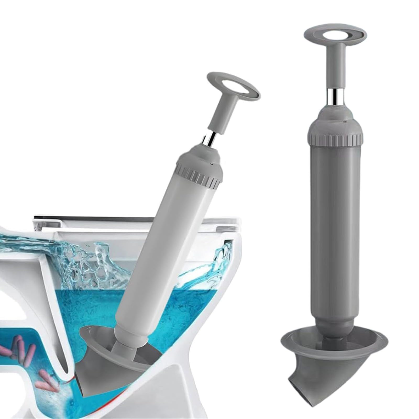 High Pressure Toilet Plunger, Air Power Drain Clog Remover Tool, Powerful Suction Toilet Plunger Unclog, Sink Curved Drain Unblocker, for Toilet, Bathtub, Sink (Grey)