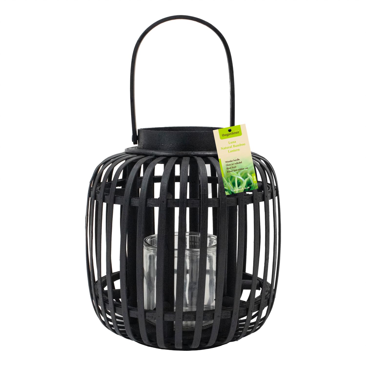 Rackhams Black Luna Natural Bamboo Lantern With Handle,