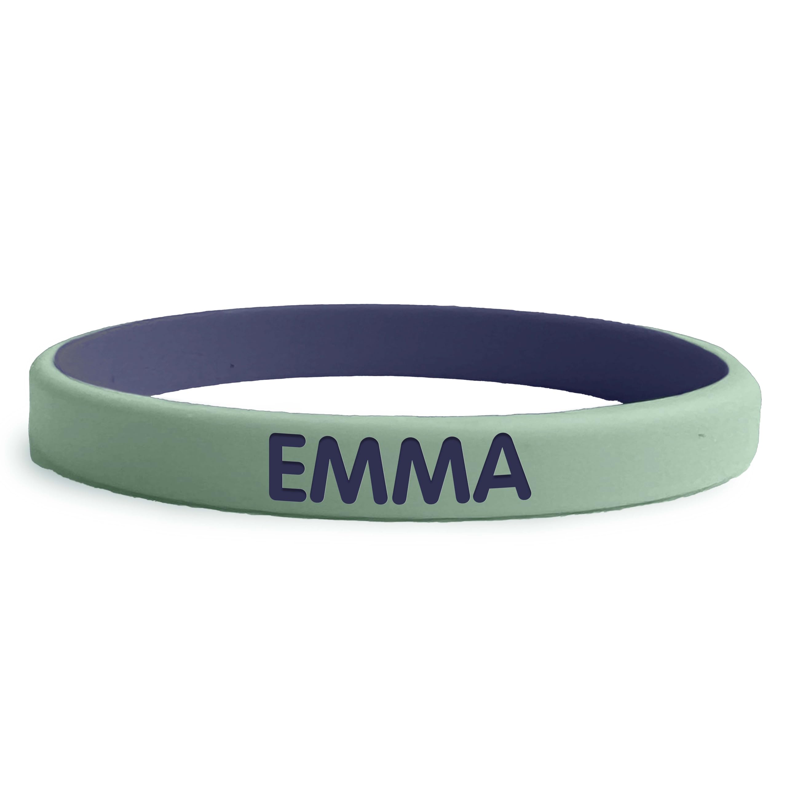EASY2NAME SOS Wristband for Children – Two-Tone Safety Bracelet Personalised with child's name and phone number. Perfect for outdoor activities (Sage - Navy Blue)