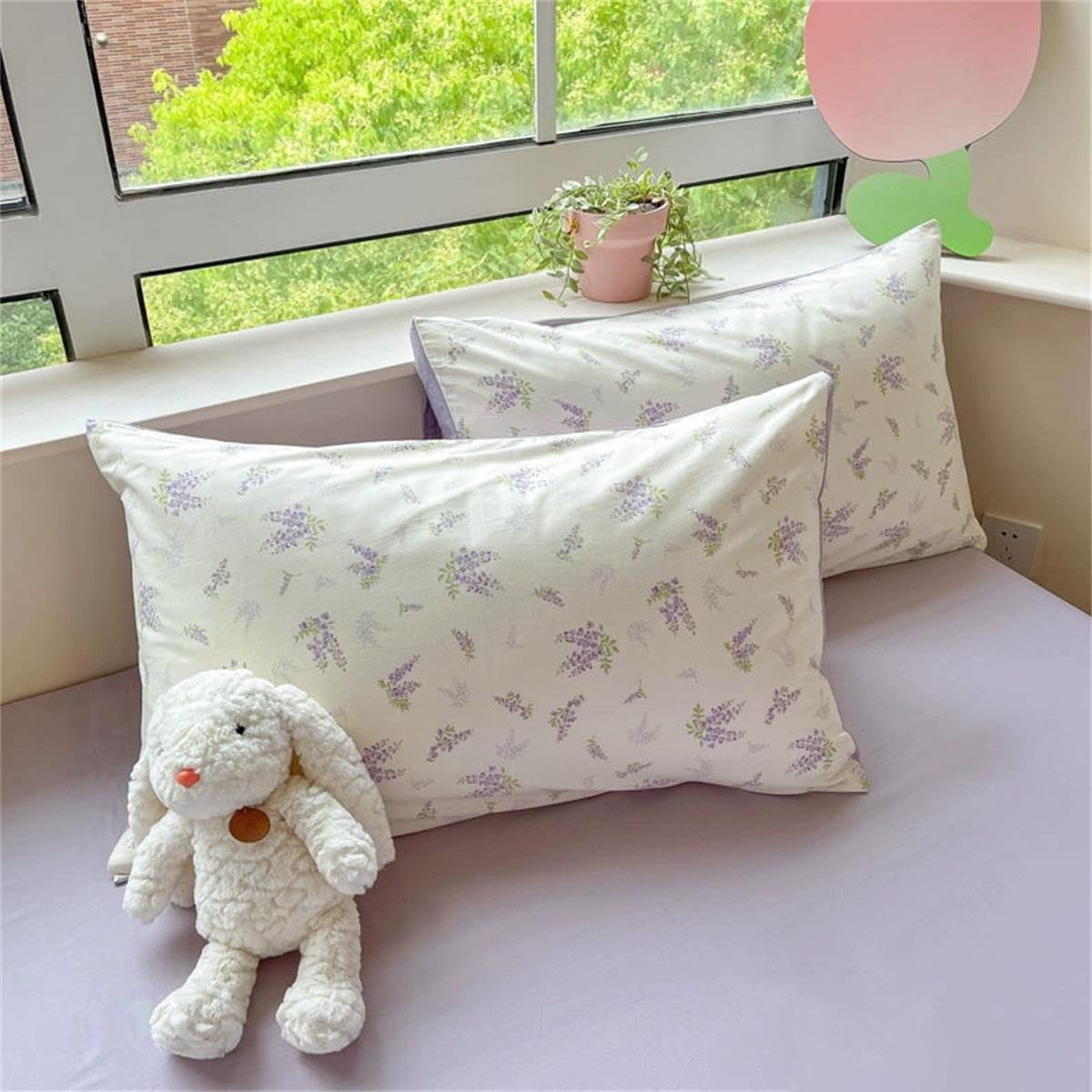 Floral Duvet Cover Queen Size Lavender Purple Romantic Flower Bedding Set 3 Pcs Kids Boys Girls Women Spring Aesthetic Green Botanical Soft Breathable Comforter Cover with Zipper Closure