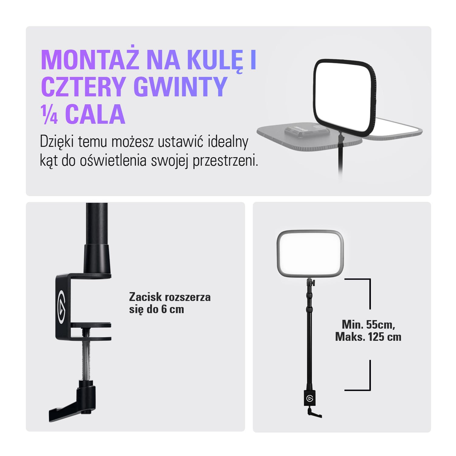 Elgato Key Light, oświetlenie studyjne 2800 lumenów | Zacisk na biurko, transmisje, nagrywanie, wideokonferencje, regulacja w aplikacji, Mac, PC, iOS, Android