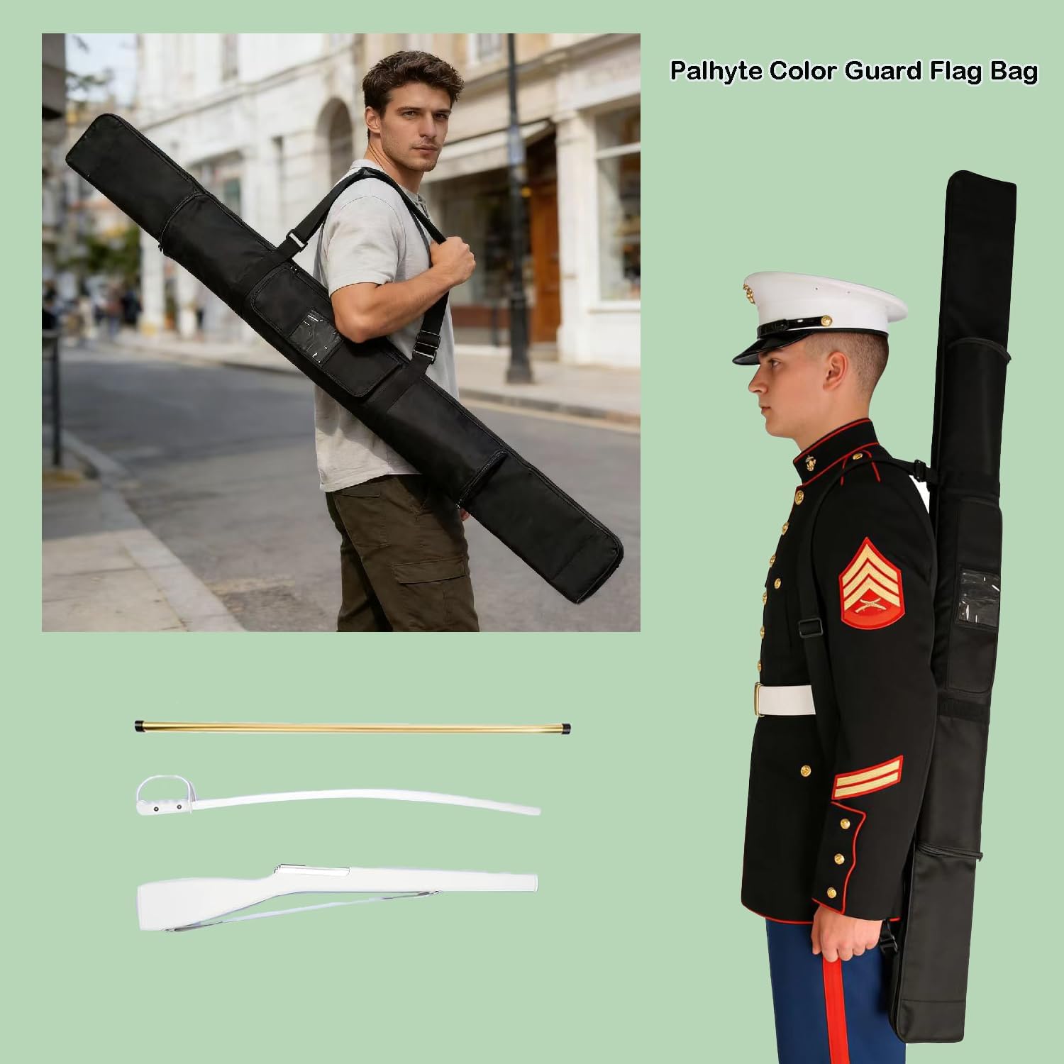 Color Guard Flag Bag, Equipment Storage Bag and pole set Bag (Holds 3 Flags, 1 Rifle, 1 Saber) 78 Inch for Winter Guard and Marching Band