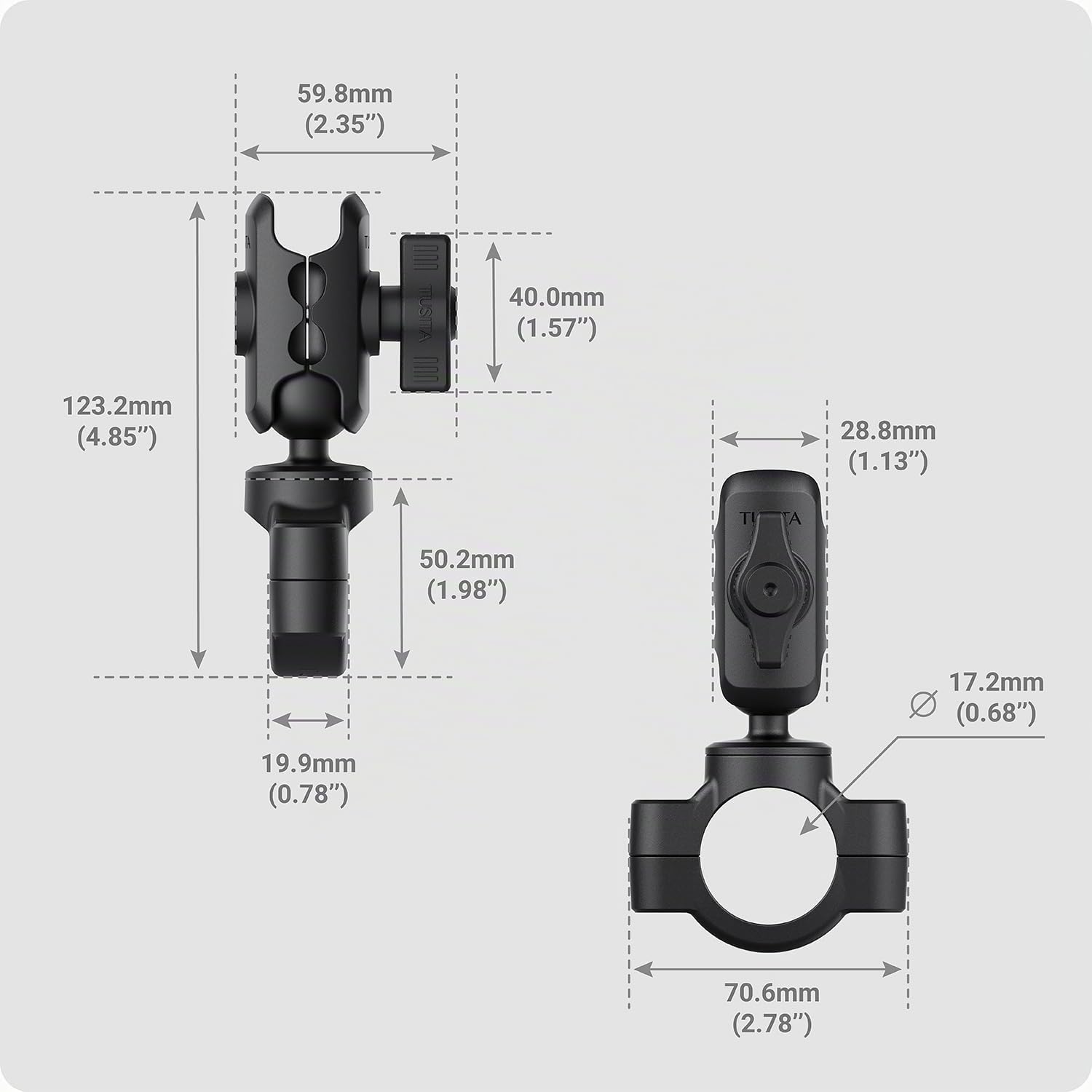 TUSITA Support pour Guidon de Moto - Petite Base avec Bras à Double Douille Court - 1" B Taille