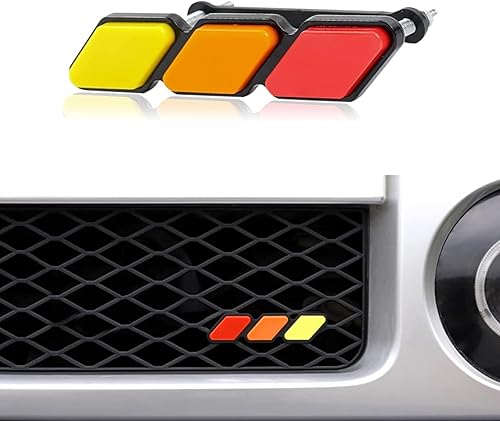 Gseigvee Paquete de 1 insignia decorativa para rejilla de automóvil, 4.7 x 0.98 pulgadas, logotipo en forma de diamante tricolor, letrero de malla