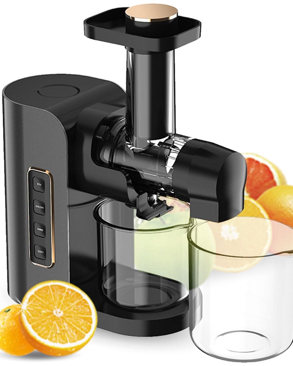 Estrattore di succo, Estrattore di succo lento, Estrattore di succo a freddo con funzione inversa con motore silenzioso, Estrattore di succo con 2 tazze e spazzola per frutta e verdura fresca e sana