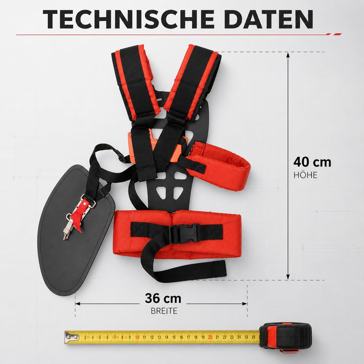 Cabilock Bandoulière professionnelle double pour débroussailleuse, sangle de transport ergonomique avec forme en W pour soulager le dos, sangle réglable compatible avec les débroussailleuses FS
