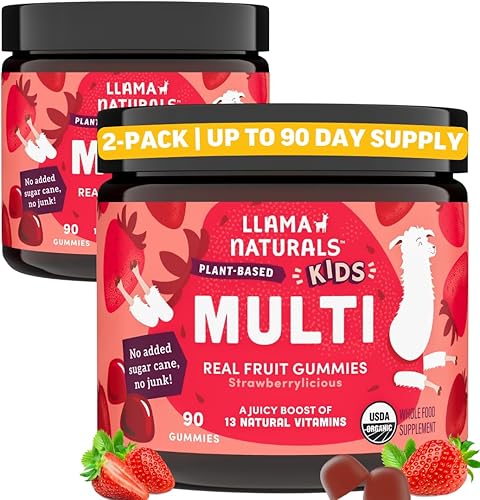 Miniatura 19 de Llama Naturals - Vitaminas en gomitas de fruta real para niños, sin caña de azúcar añadida, betacarotenos, multivitamínico de alimentos integrales