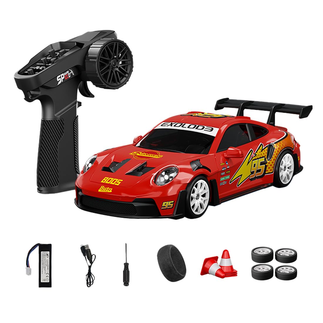 NULA 1:24 RC Drift Car, D24 RTR Full Proportional 4WD High Speed Remote Control Car with Gyro, Dual Drift Racing Tires, LED Light Effects for Adults- (S3 Red Finish / D24-03)