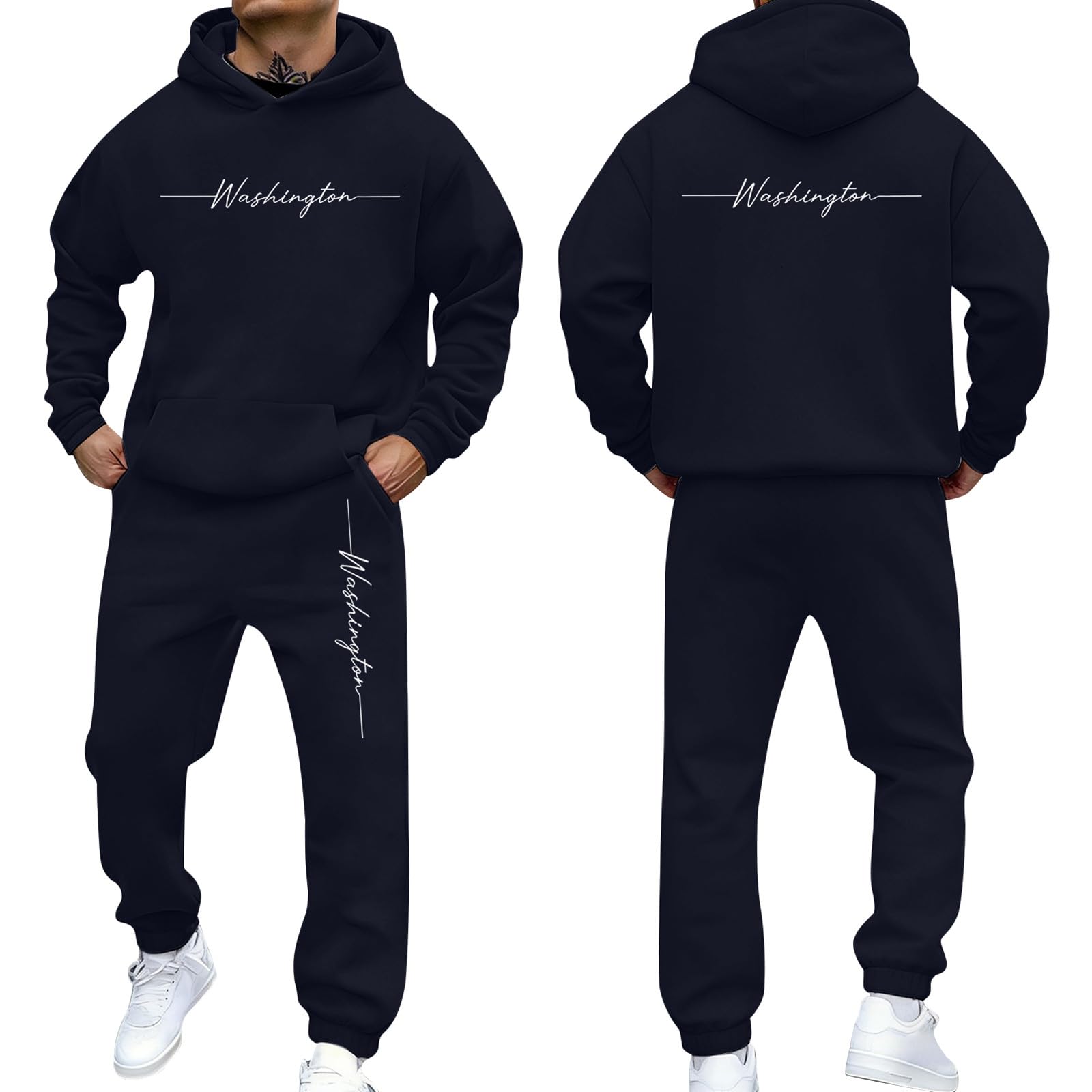 Generico Tute Uomo Completa Invernale Tuta da Ginnastica da Uomo Tuta Sportiva con Cappuccio Felpata Felpa Sportiva e Pantaloni Completo Elegante Casual Classic Invernale Casa