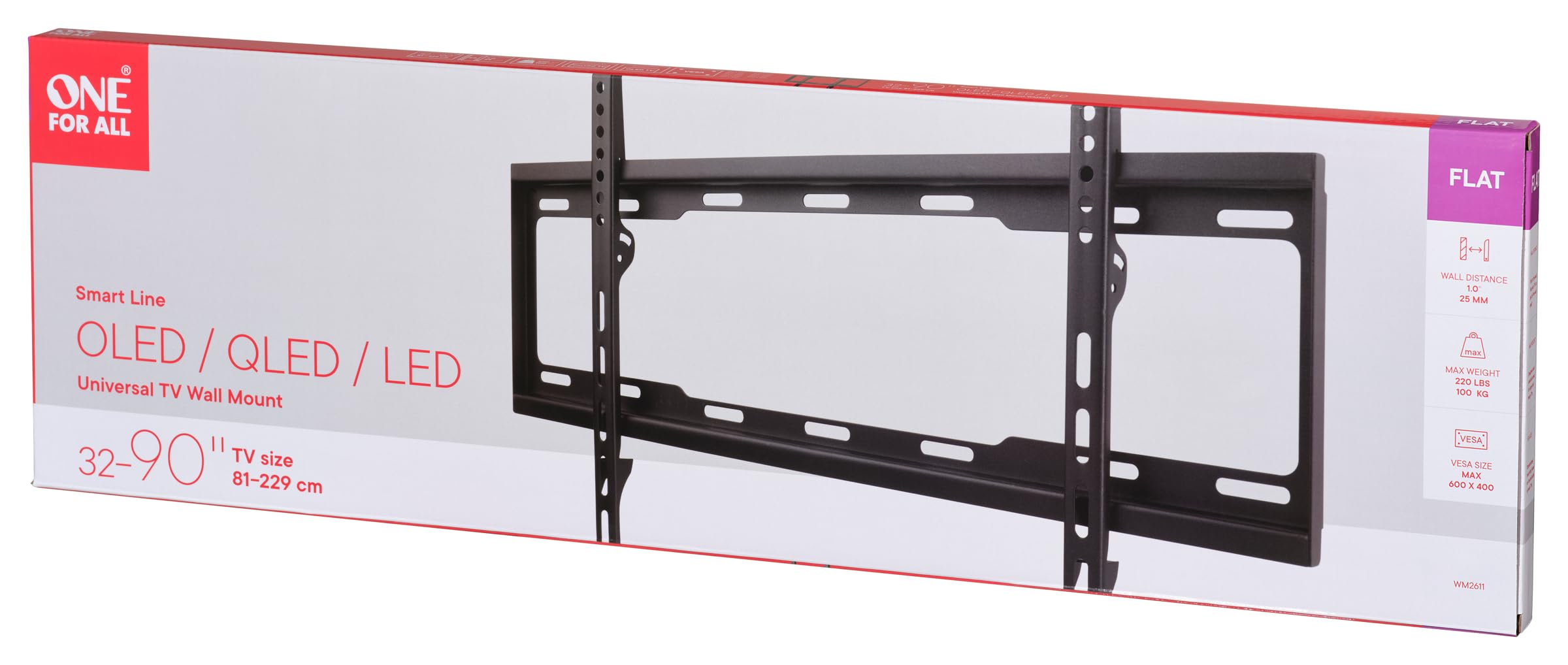 One For All Supporto da Parete per TV (WM2611) - Dimensioni Schermo 32-90 pollici - VESA 100x100 fino a 600x400 - Fissa