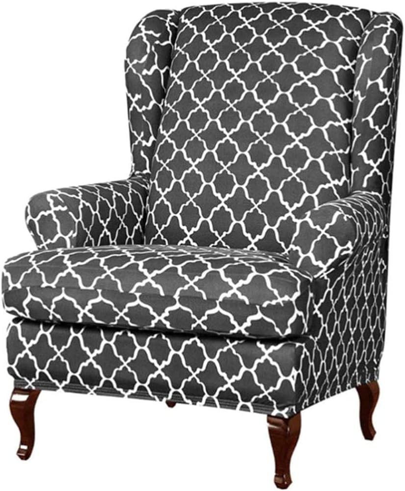 Stretch Armchair Slipcovers Armchair Cover for Recliner Sofa Wing Chair Slipcovers, 2pcs Wingback Chair Cover Soft Slipcovers for Wing Back Jacquard Furniture Protector, Grey