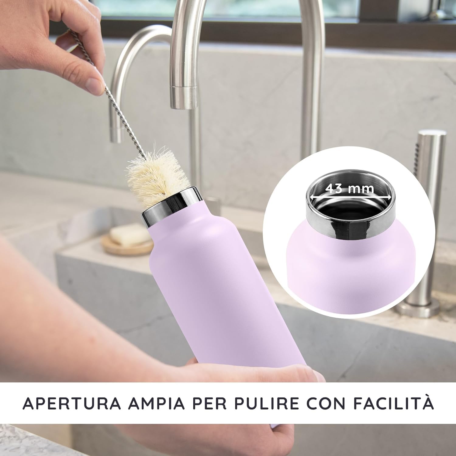 Bambaw Borraccia Termica 1 Litro, Borraccia Viola, Borraccia Acciaio Inox, Borraccia Palestra, Thermos 1 Litro, Borraccia Sport, Borraccia Trekking – Lilla Lavanda