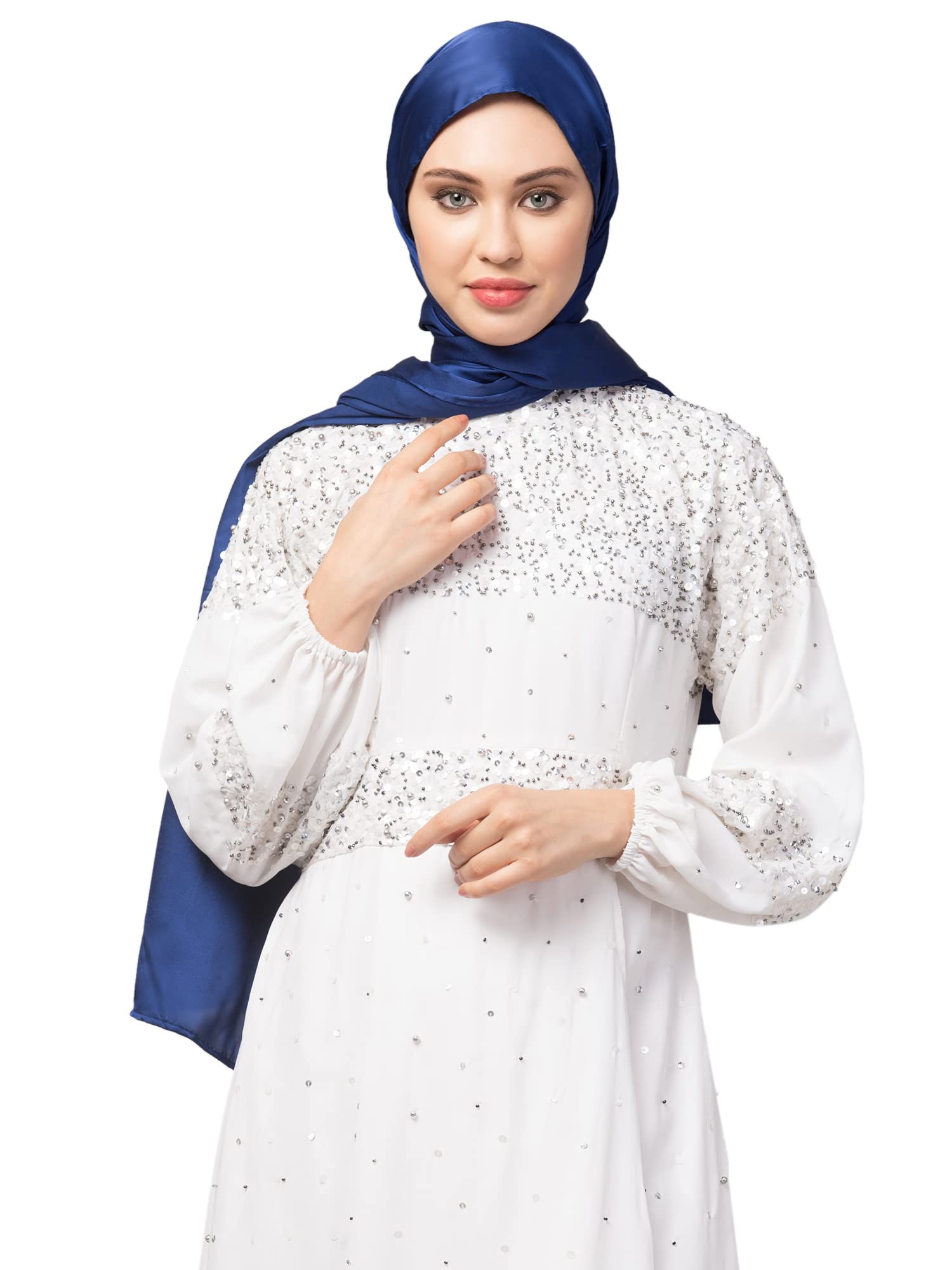 nazneen Royal Blue Royal Touch Silky Shiny Solid Hijab-picture-2