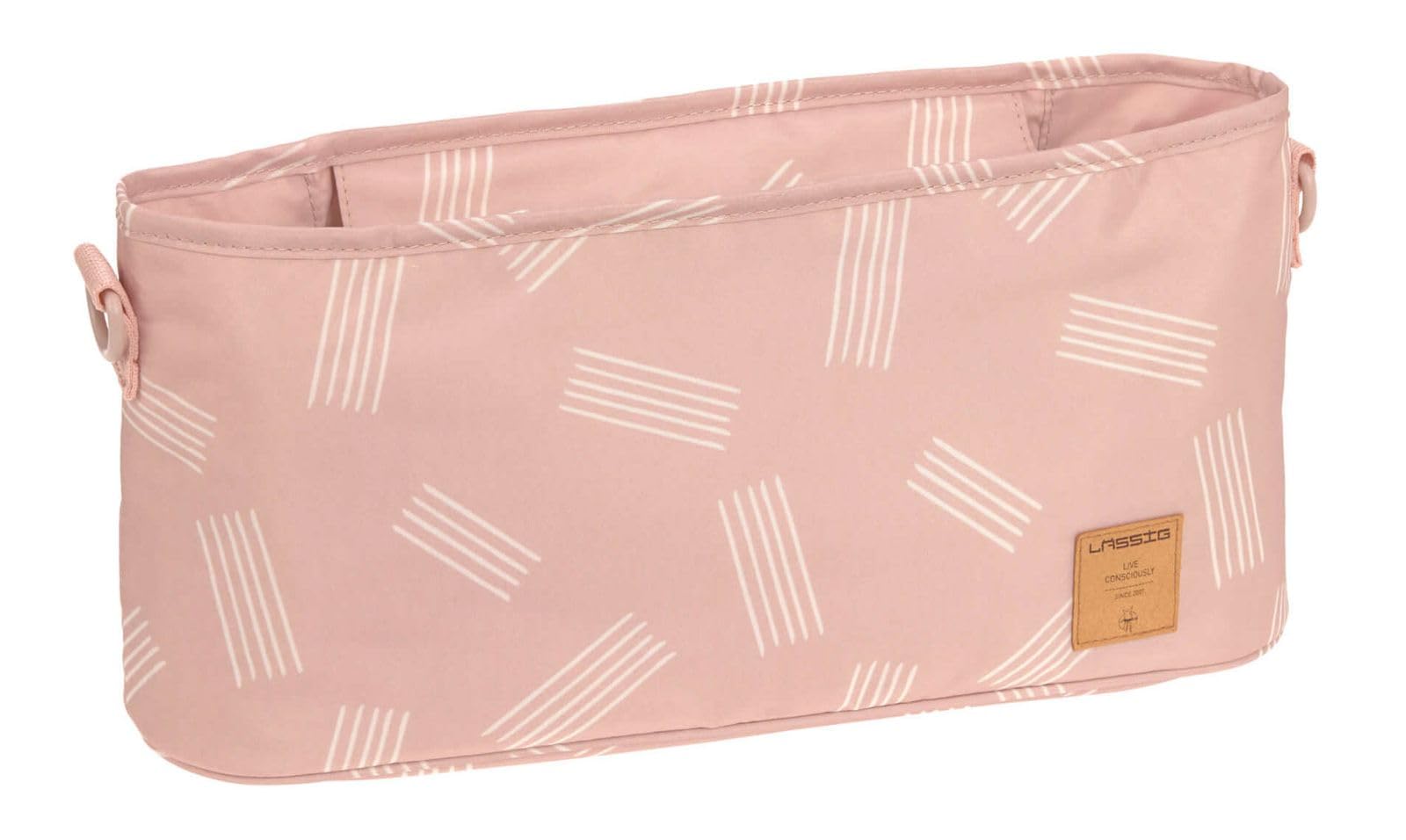 LÄSSIG Baby Pram Organiser Buggy Organiser Pram Bag Including Pram Attachment/Buggy Organiser Soft Stripes Pink
