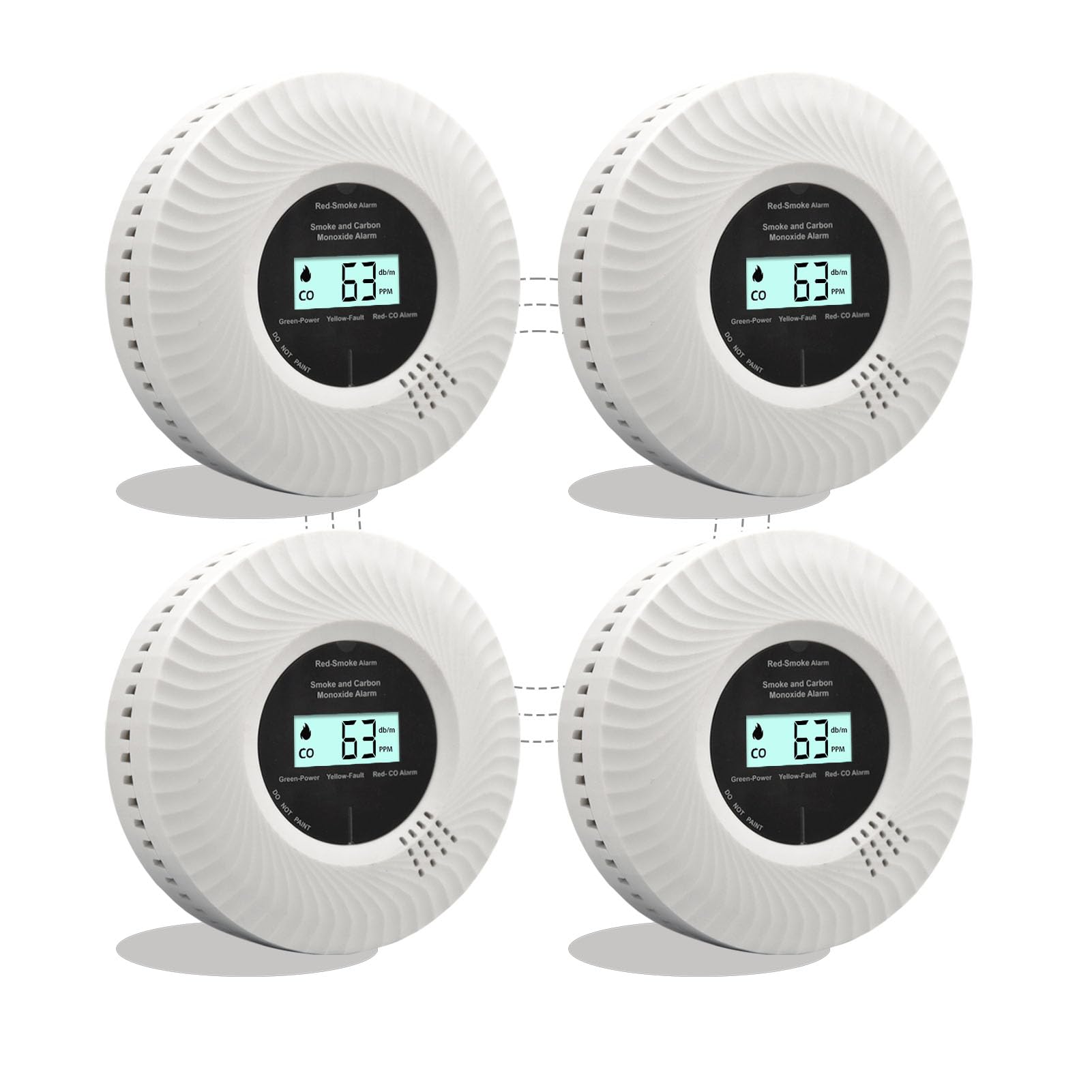 Kohlenmonoxid-Rauchwarnmelder, Kohlenmonoxid-Rauchwarnmelder mit Sprachalarm, 10 Jahre Batterielebensdauer, Zertifiziert nach den Normen EN14604 & EN50291(inkl. Batterie) (Verlinkt 4pack)