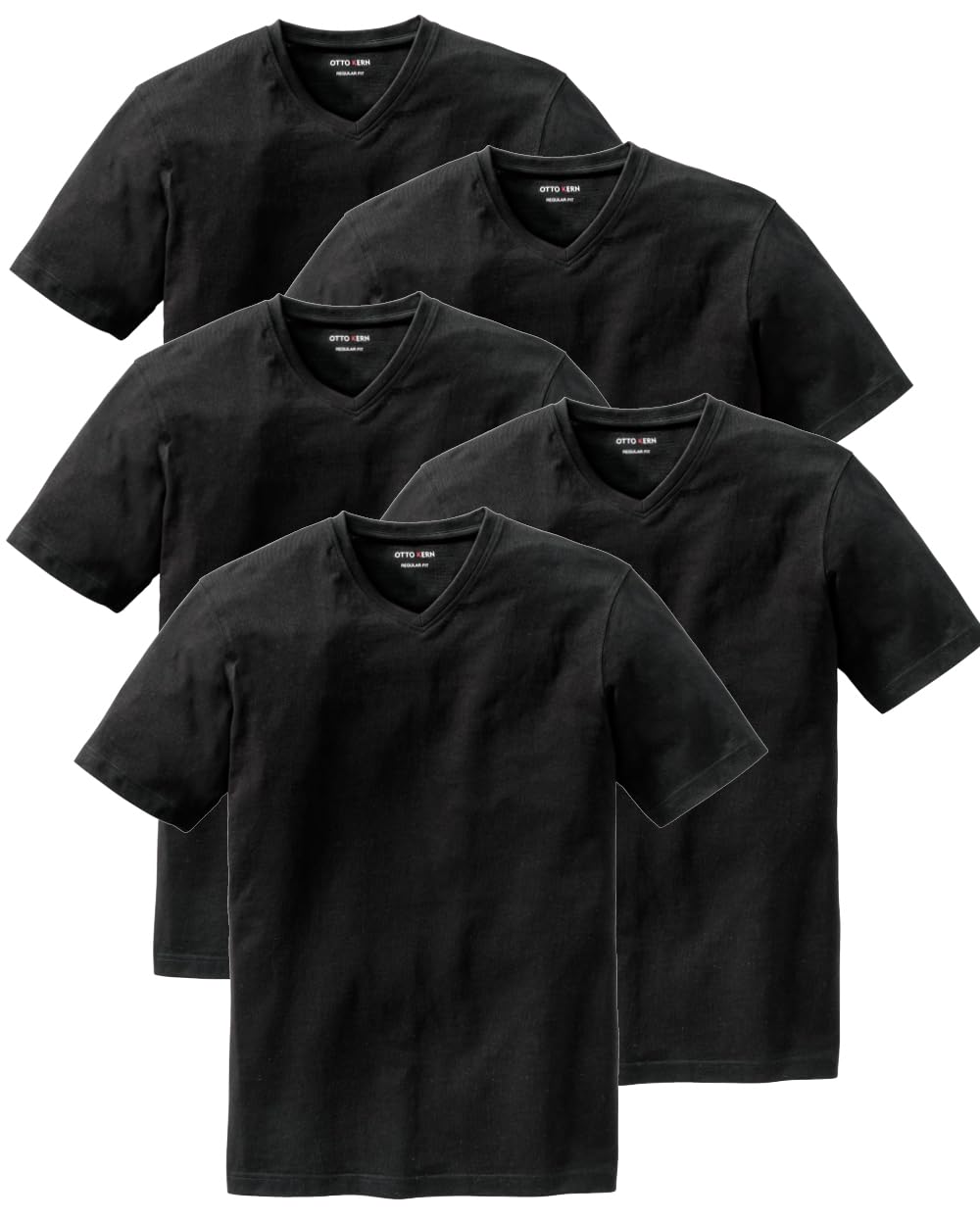Otto Kern T Shirt Herren im 5er Pack, 5x Kurzarm-Shirts mit V-Ausschnitt, atmungsaktive T-Shirts Herren Schwarz und Weiß aus 100% Baumwolle, Schwarz, Gr. XL