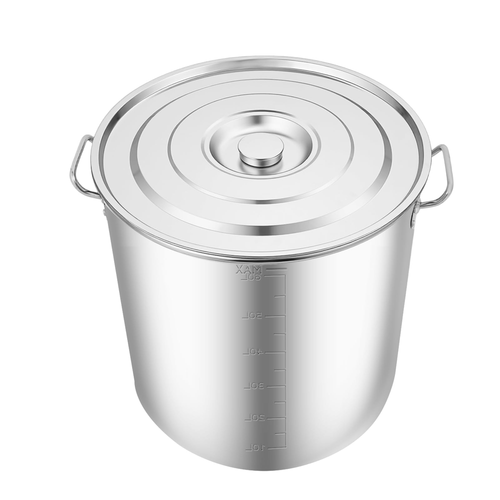 Pentola in acciaio inossidabile 75L, pentola con coperchio, foro vapore, maniglie in metallo, tutte le luci incluse induzione, triplo fondo diffusore, argento spessore 3 cm (70L)