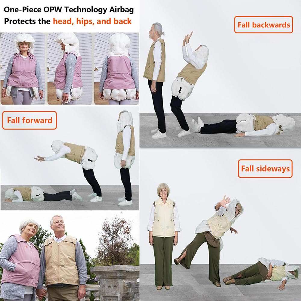 Chaleco de protección contra caídas para ancianos con activación de bolsa de aire de 0,08 segundos, monitoreo remoto, posicionamiento en tiempo real, incluye cilindros de helio