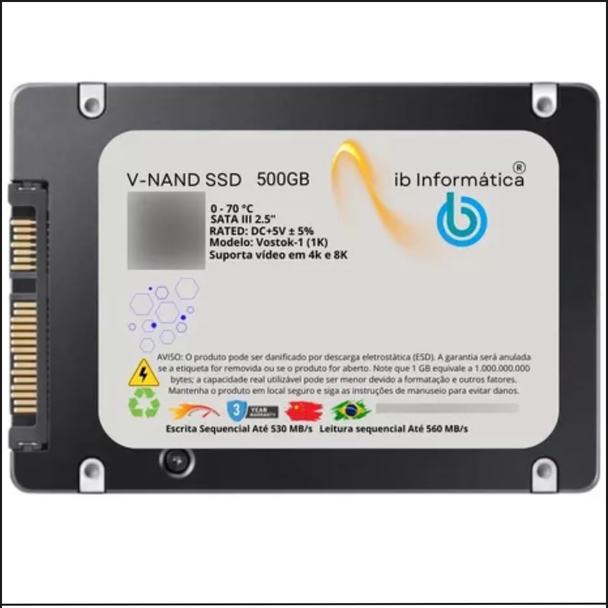 Ssd 500gb + 12gb Extra - Vostok-1 Sata 2.5 V-nand Interno-desktop