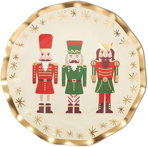 Sophistiplate Holiday Nutcracker Paper Salad Plates, 8 inch, Gold Foil Trim, Red and Green Design, Christmas Paper Plates- 8ct. Sophistiplate Holiday Nutcracker Paper Salad Plates, 8 inch, Gold Foil Trim, Red and Green Design, Christmas Paper Plates- 8ct.