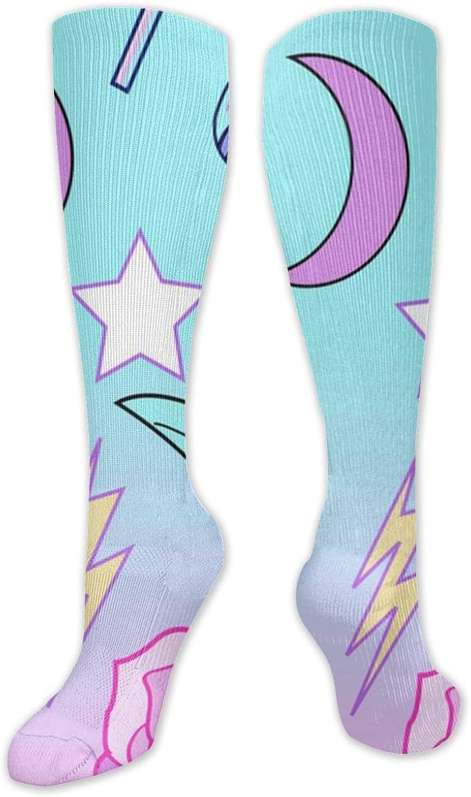 Girly Pastel Goth Witch Pattern Casual Knee High Tube Socks,Crew Mid