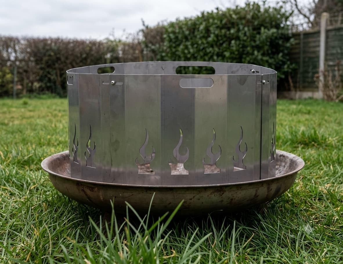 Funkenschutz für Feuerschale 80 cm - Stahl mit Flammenmotiv, 30 cm hoch, hitzebeständig - Unbehandelter Stahl - Garten, Terrasse, Gastronomie - Favilla