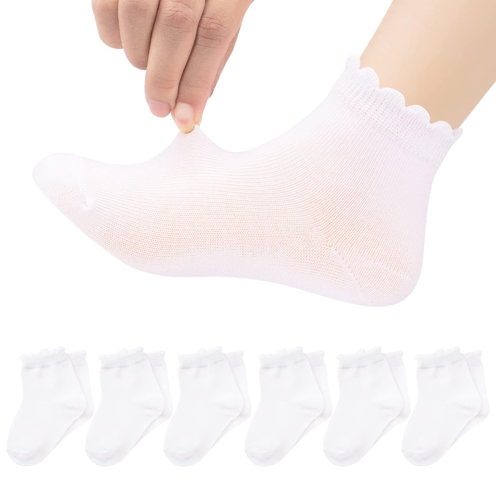Looching 6 Pack Toddler Baby Girls Boys No Show Ankle Socks Cotton White Thin Low Cut Dress Socks Kids 3-5Years