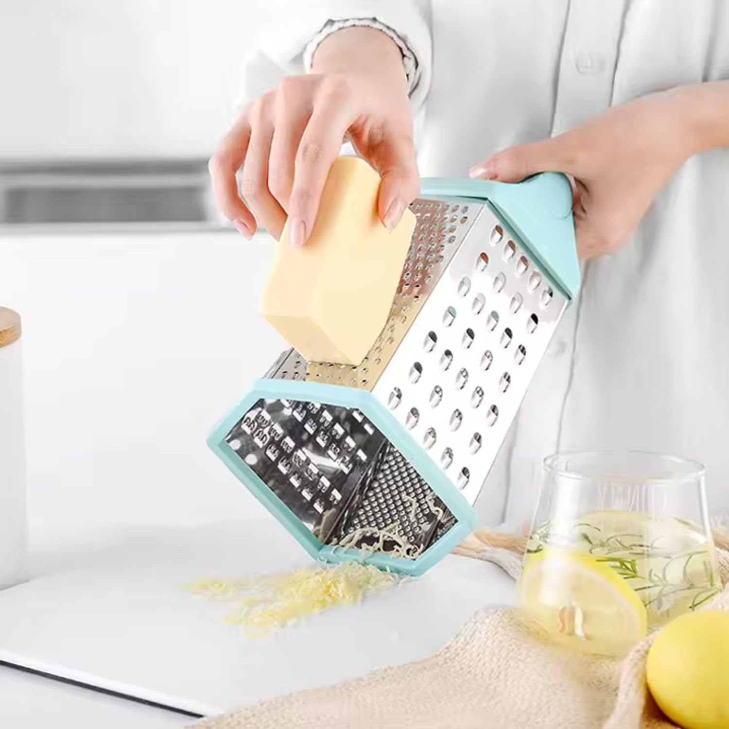DARKNESS Stainless Steel Multi-Functional 6 Sided Ginger Cheese Cabbage Carrot Onion Potato Slicer Chopper Shredder Grater, Metallic (Multicolour) 2