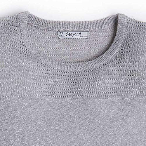 Mayoral Chic Tween Girls 8-18 Open-Work Metallic Knit Pullover Sweater, Silver,83