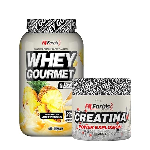 Kit Whey Protein Gourmet Pote 907g + Creatina Power Explosion Sem Sabor 300g - FN Forbis Nutrition (Abacaxi com Leite Condensado)