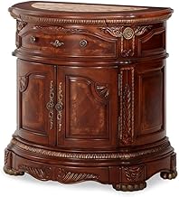 Pemberly Row Traditional Wood Bedside Chest, Honey Walnut Finish, 34" H x 34.75" W x 20" D, Marble Top, Velvet Lined Drawer, Pull-Out Tray, Jewelry Cache, Metal Footings and Hardware, Elegant Bedroom