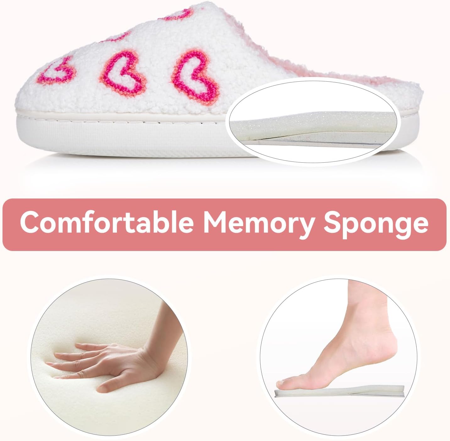 Women's Hearts & Stars Winter Slippers Memory Foam House Shoes