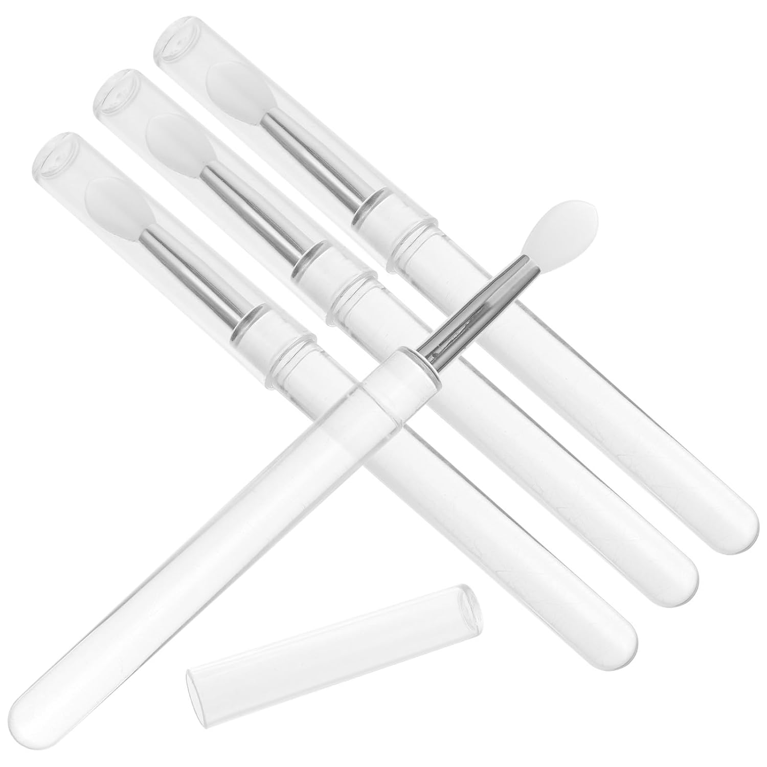 4pcs Silicone Lipstick Brush and Eye Shadow Applicator Set with Cap, Handle and White Head, Reusable Makeup Lip Balm and Concealer Brush for Precise Cosmetic Application