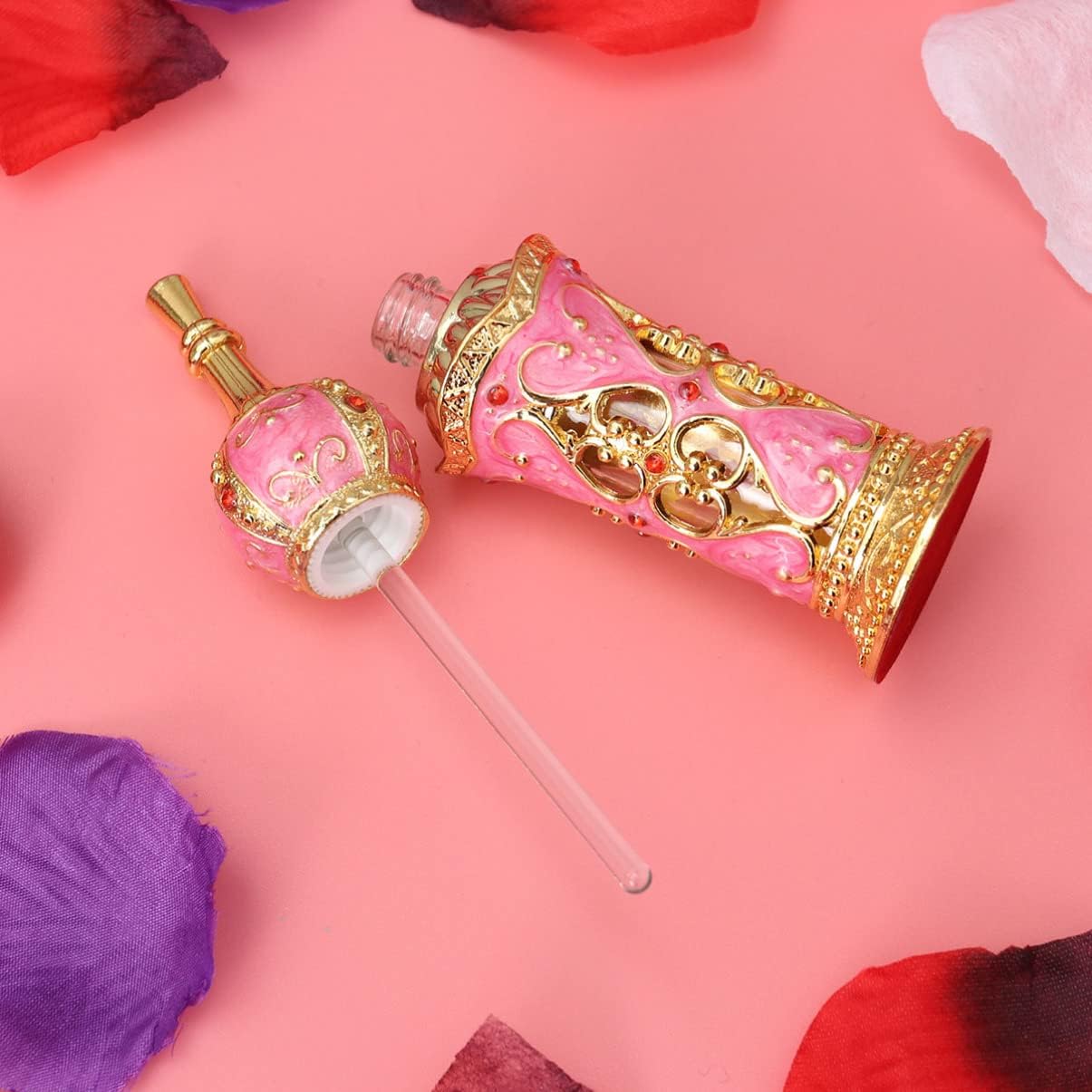 Operitacx Refillable Glass Perfume Bottle 12Ml Vintage Middle Eastern Flower Vine Design Empty Essential Oil Container for Travel Wedding Decoration