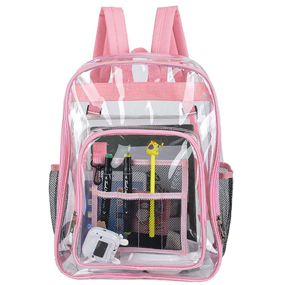 Zaino trasparente per carichi pesanti, zaino trasparente in PVC multitasche, zaino trasparente di grande capacità con finiture in pelle per festival di viaggi sportivi da lavoro universitario G