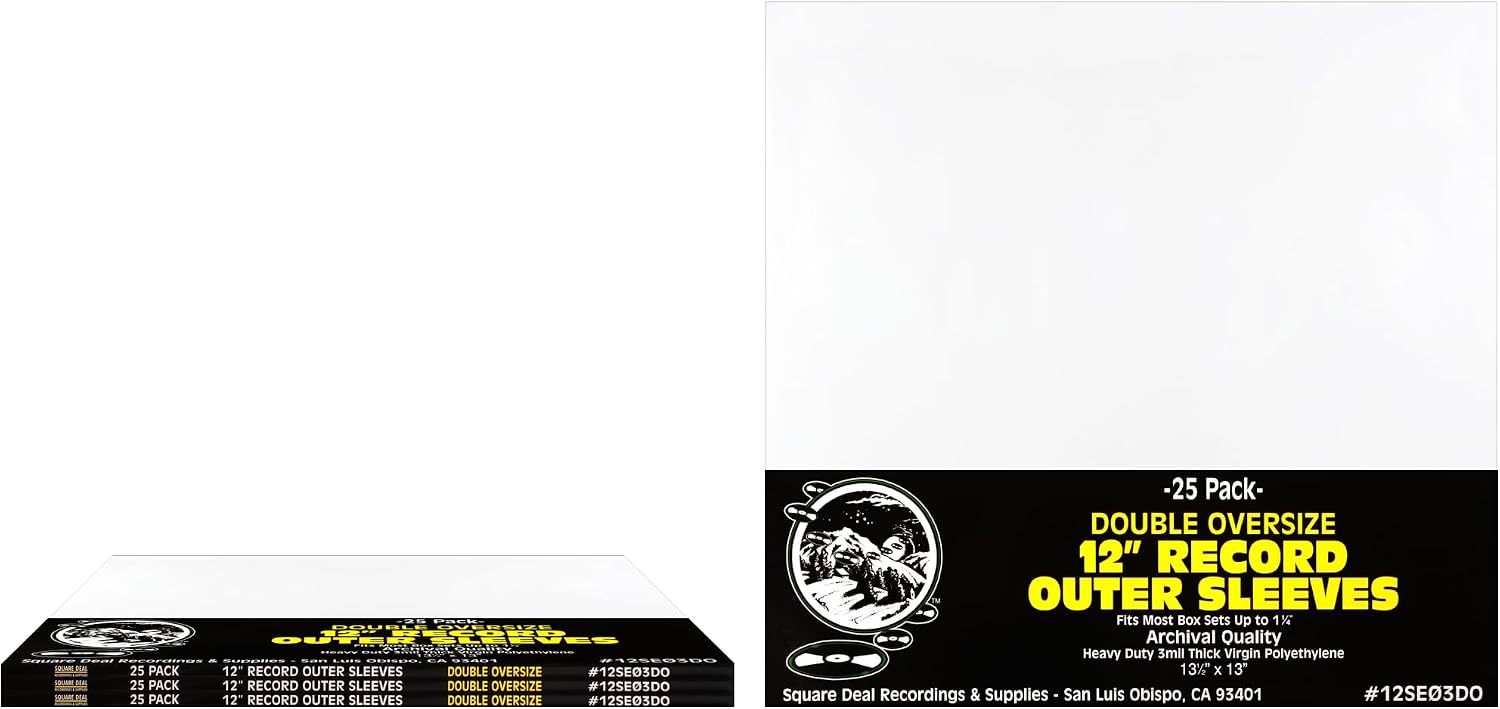 25 DOUBLE OVERSIZE Plastic Outersleeves for 12 Vinyl Records,Fits Box Sets up to 1 1/4 Thick! #12SE03DO,High Clarity Plastic,Outer Sleeves,Covers) by Square Deal Recordings & Supplies