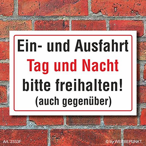 [2333F] Schild Ein- und Ausfahrt Tag und Nacht freihalten, auch gegenüber, 3 mm Alu-Verbund (300 x 200 mm) Cover