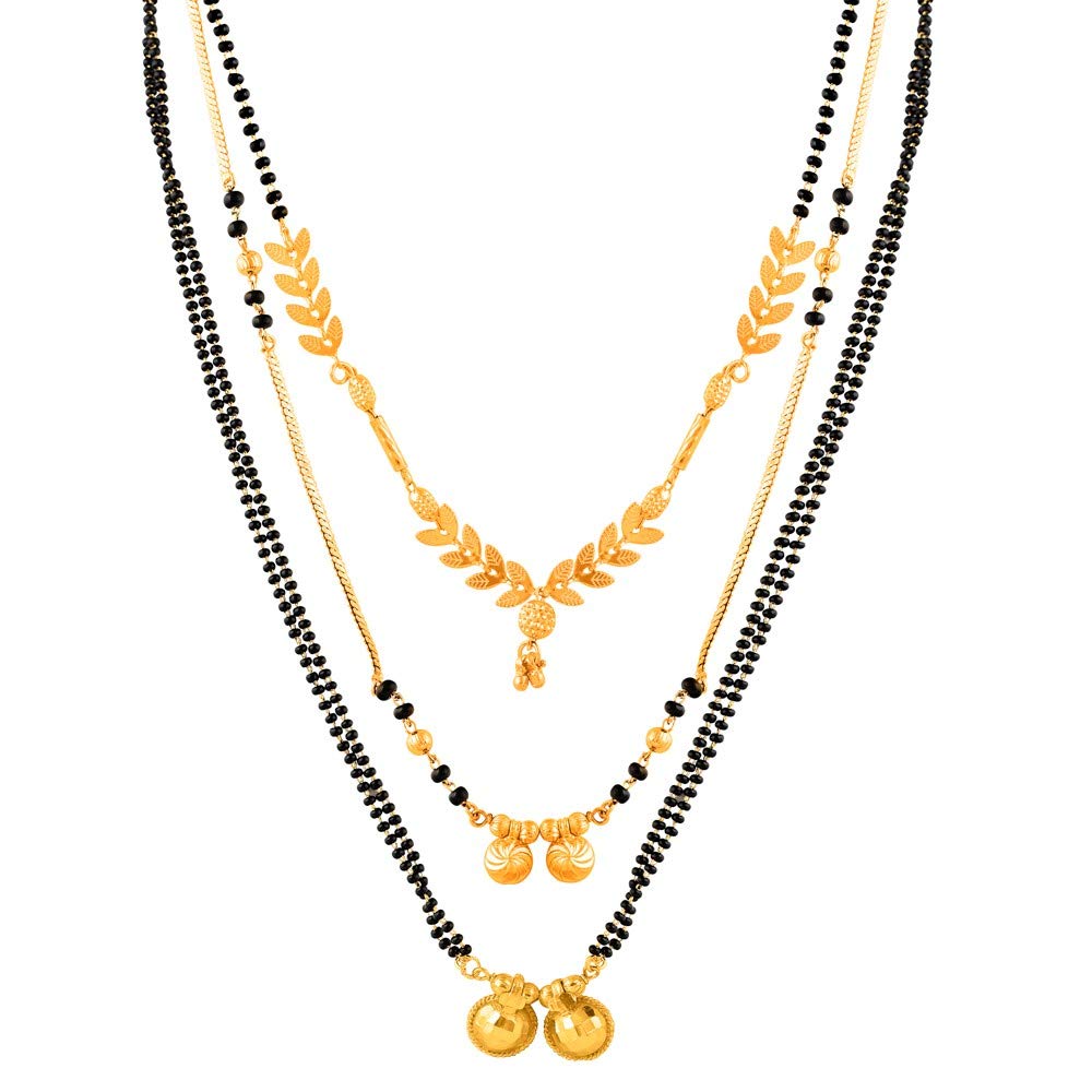MEENAZ Combo Traditional Temple One Gram Gold Meenakari Copper Brass Wati Mangal sutra Pendant Tanmaniya Black Beads Simple Long Short Mangalsutra Combo Set For Women girls chain -MC-M37