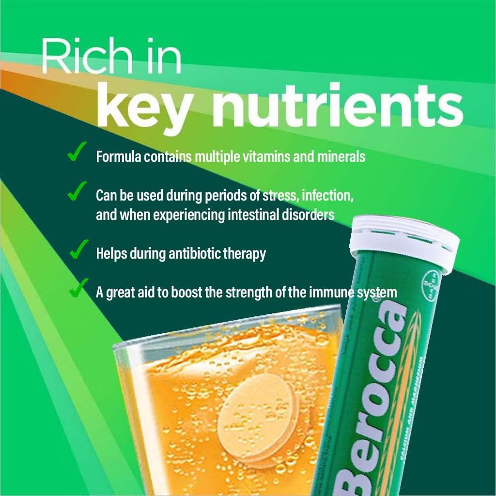 Berocca Effervescent Vitamins 10 Tablets – Multivitamin Fizzy Drink with B Vitamins, Vitamin C, Magnesium & Zinc – Supports Energy Release & Reduces Tiredness, 10-Tablet Tube