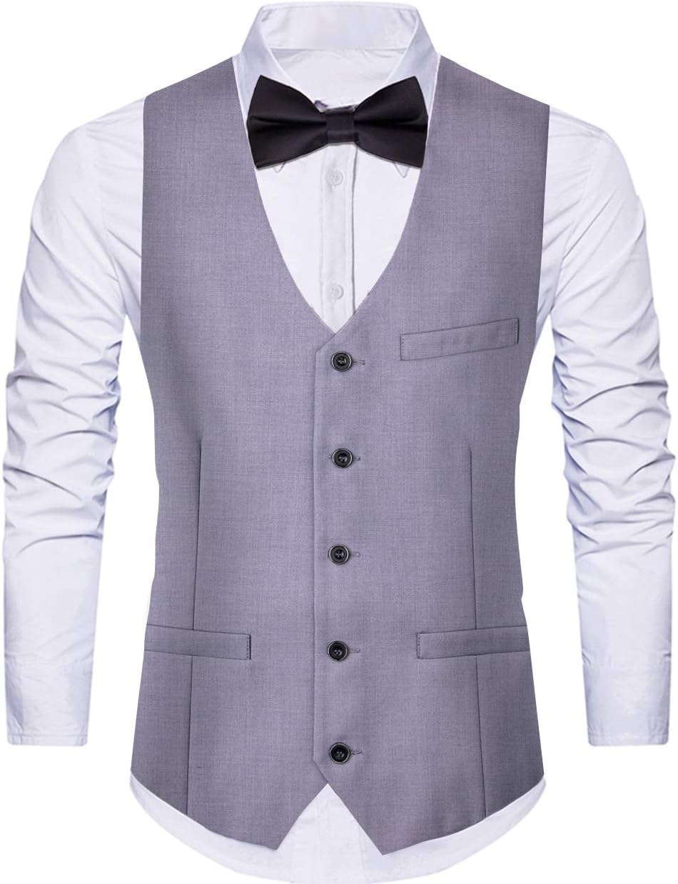 WANNEW Men¡¯s Suit Vest Business Formal Dress Waistcoat Vest with Pockets for Suit or Tuxedo (Small, Gray 1)